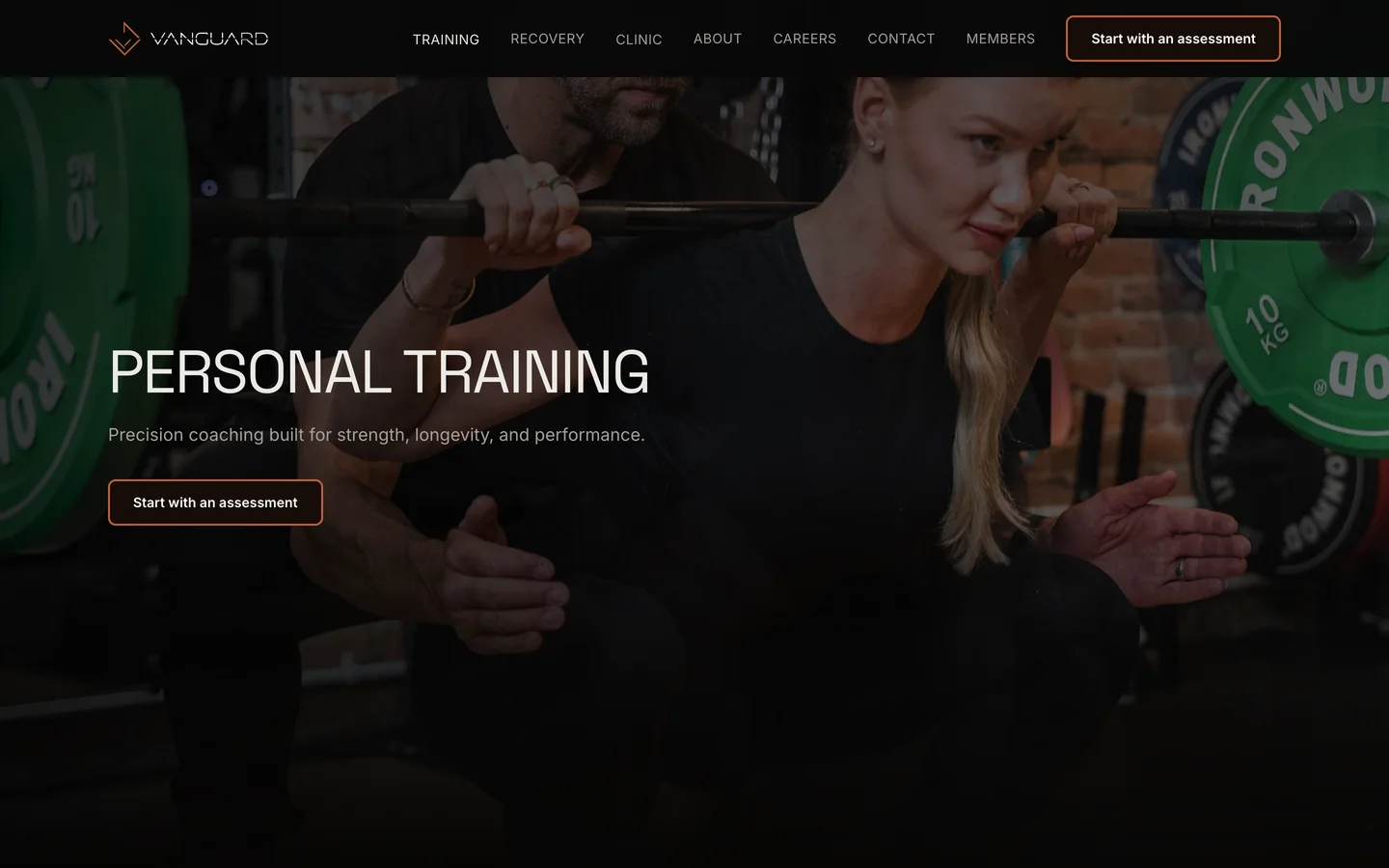 Vanguard Performance training page on desktop showing the coaching offer
